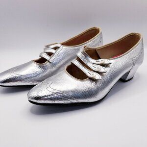 60s Vintage Roman Silver Leather Mary Janes - Size 5.5